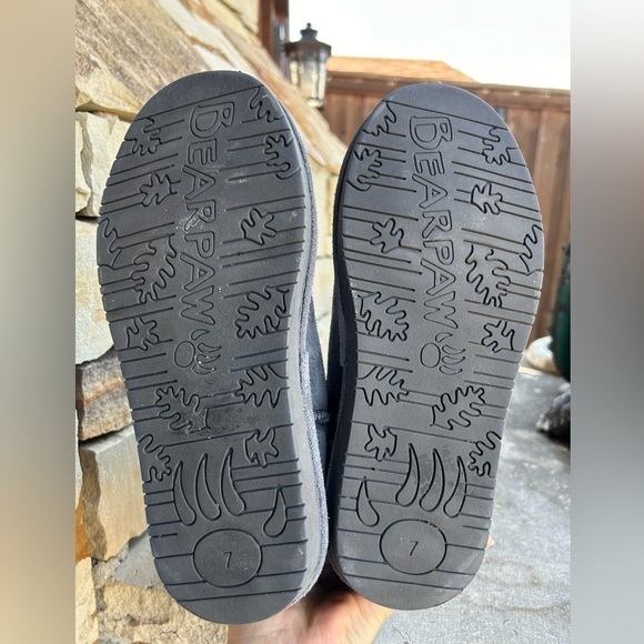 BearPaw winter Clara leather knit pull on buckle strap Grey Fog boots Sz-7. J - Picture 10 of 11